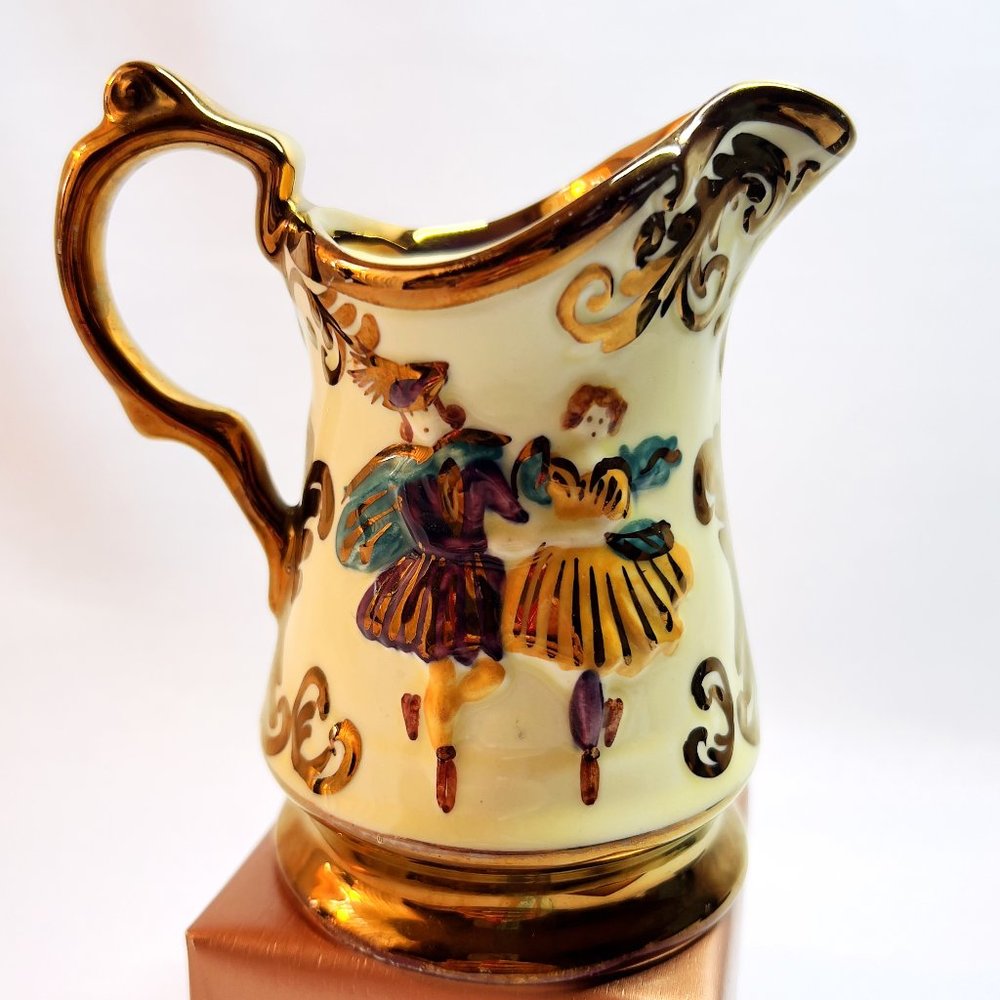 Vintage Wade Festival Creamer Ceramic Small Pitcher Embossed Dancing Couple 1950